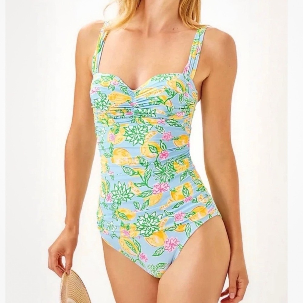 Lilly Pulitzer Solaria One Piece Swimsuit Bluette Make Lemonade 017487 Size 6